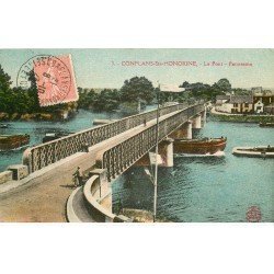 carte postale ancienne 78 CONFLANS-SAINTE-HONORINE. Le Pont 1927. Fines craquelures...