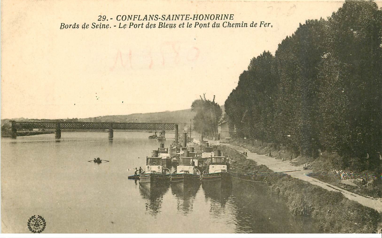 carte postale ancienne 78 CONFLANS-SAINTE-HONORINE. Port des Bleus et Pont Chemin de Fer