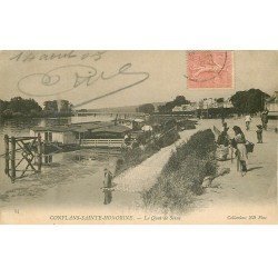 78 CONFLANS-SAINTE-HONORINE. Lavandières et Bateau Bains Quai de Seine 1905