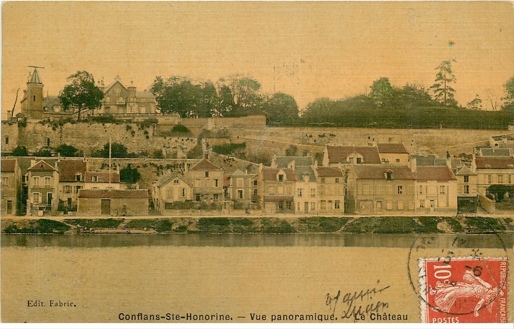 carte postale ancienne 78 CONFLANS-SAINTE-HONORINE. Le Château. Superbe carte toilée vers 1912