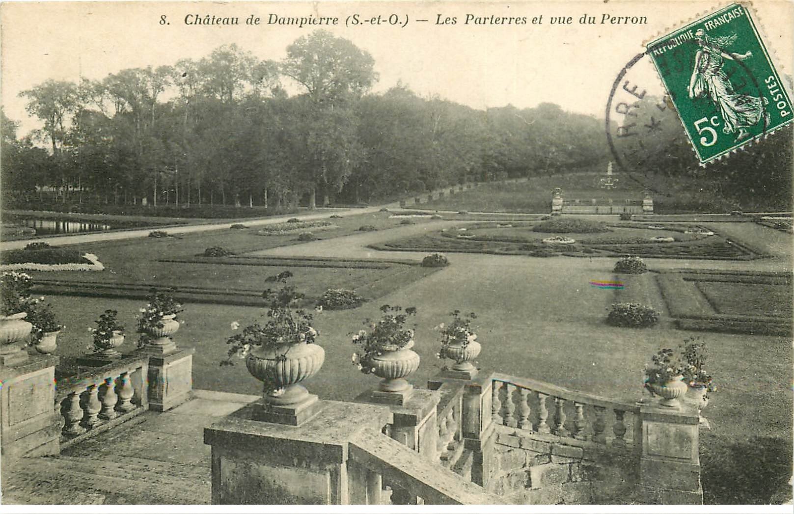 carte postale ancienne 78 DAMPIERRE. Le Château Parterres et Perron 1909