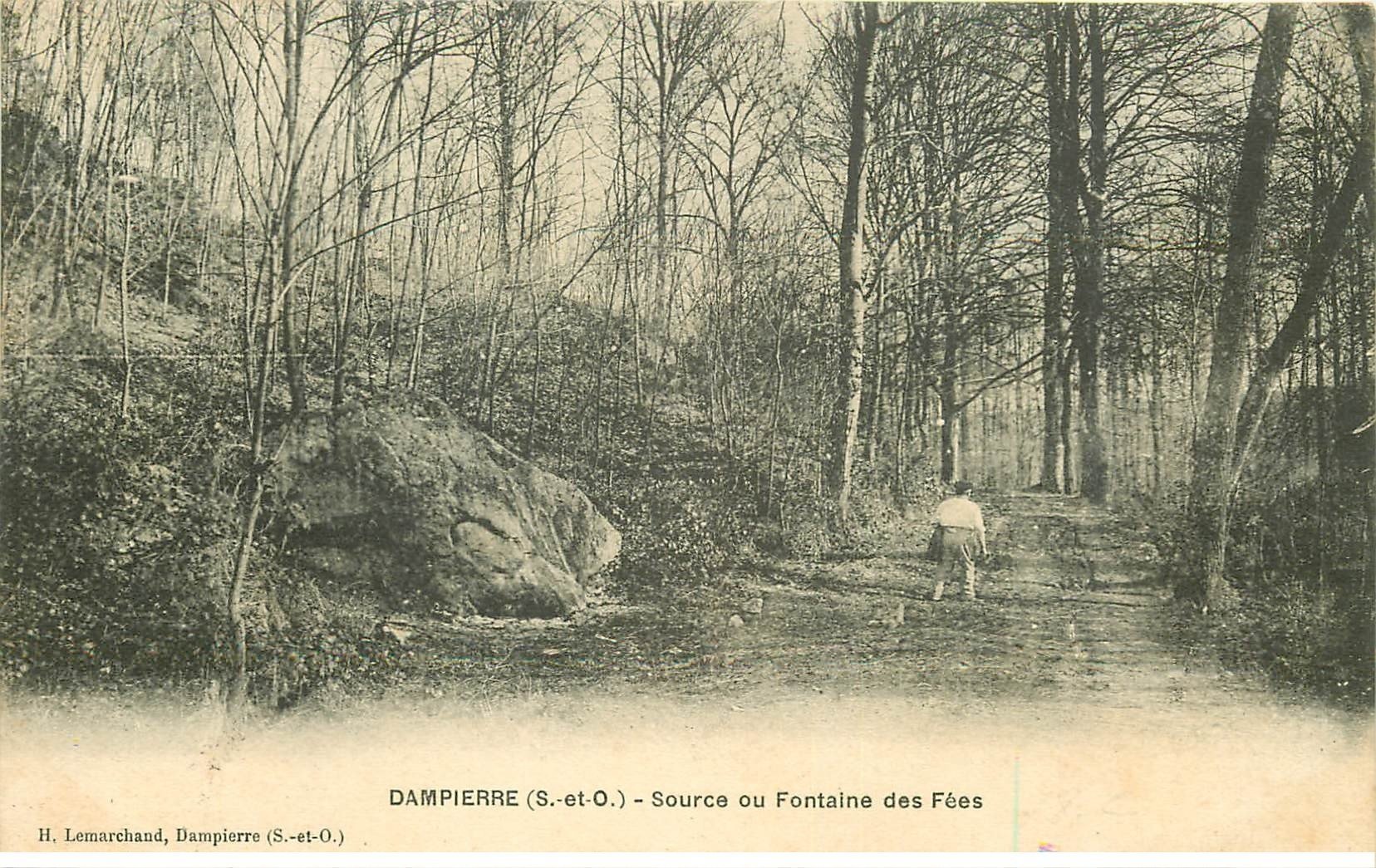 carte postale ancienne 78 DAMPIERRE. Source Fontaine des Fées animation 1911