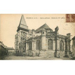 carte postale ancienne 78 HOUDAN. Eglise en restauration 1921. Fine plissure