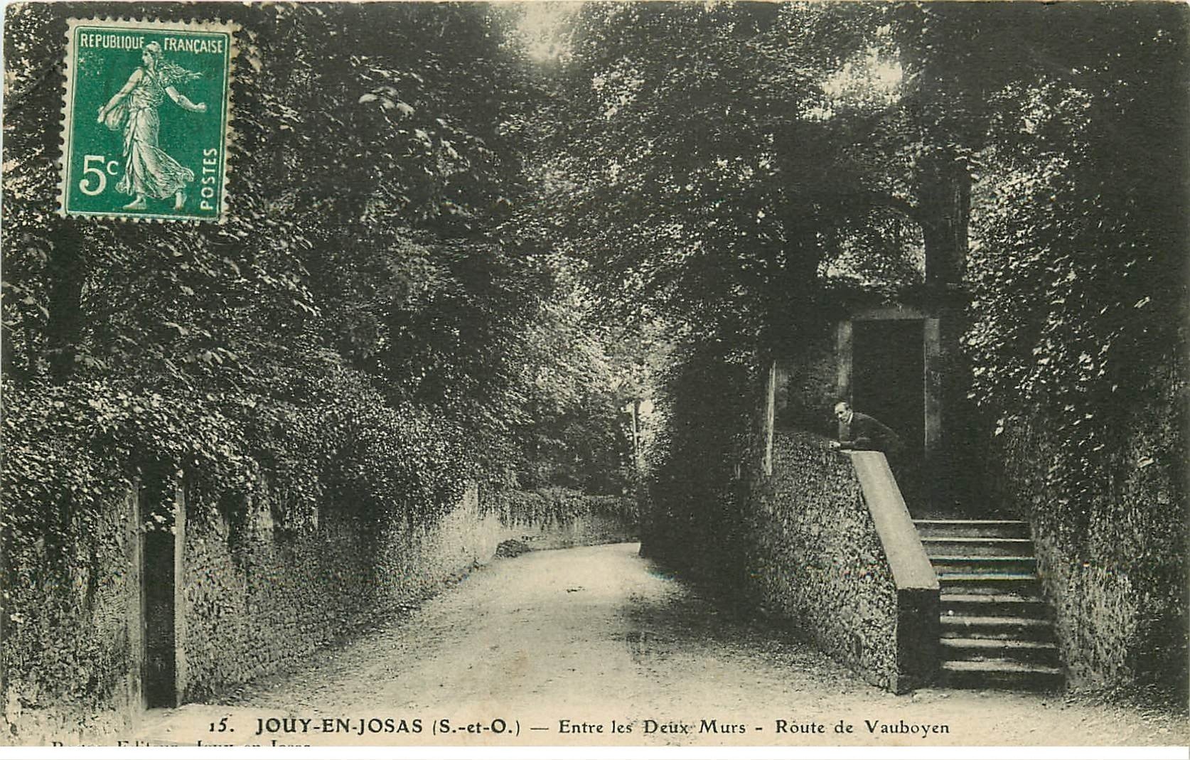 carte postale ancienne 78 JOUY-EN-JOSAS. Route de Vauboyen entre deux Murs avec personnage