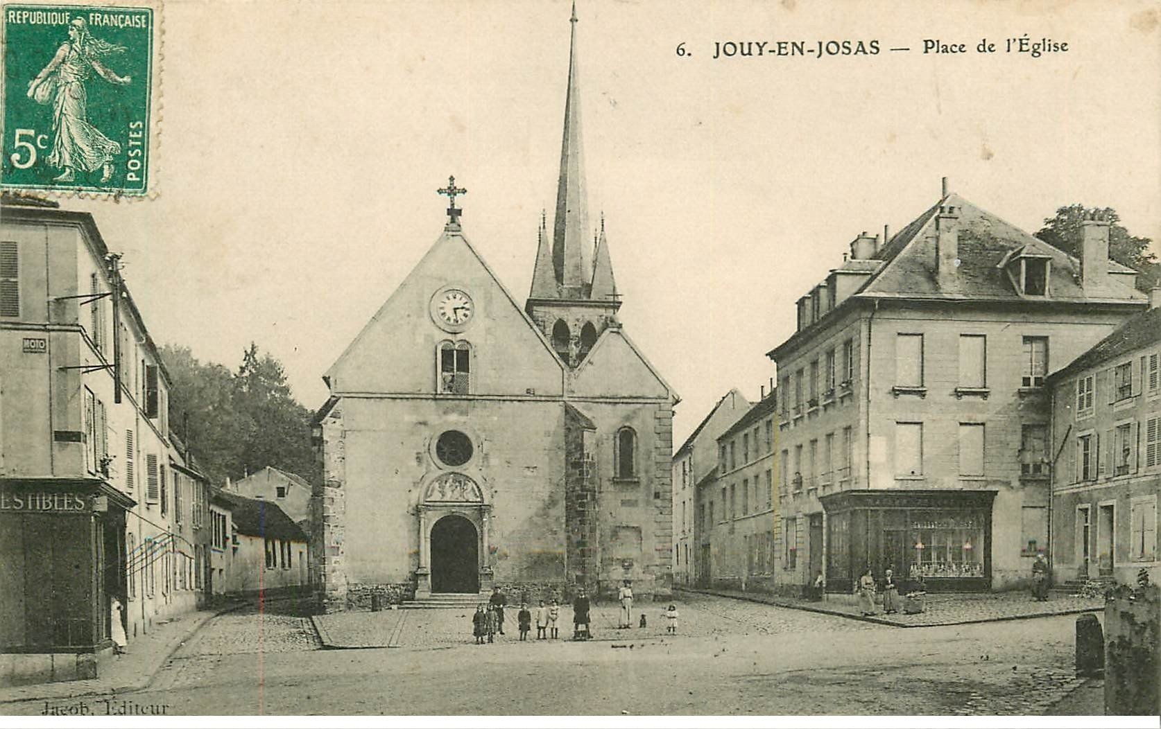 carte postale ancienne 78 JOUY-EN-JOSAS. Place de l'Eglise 1910