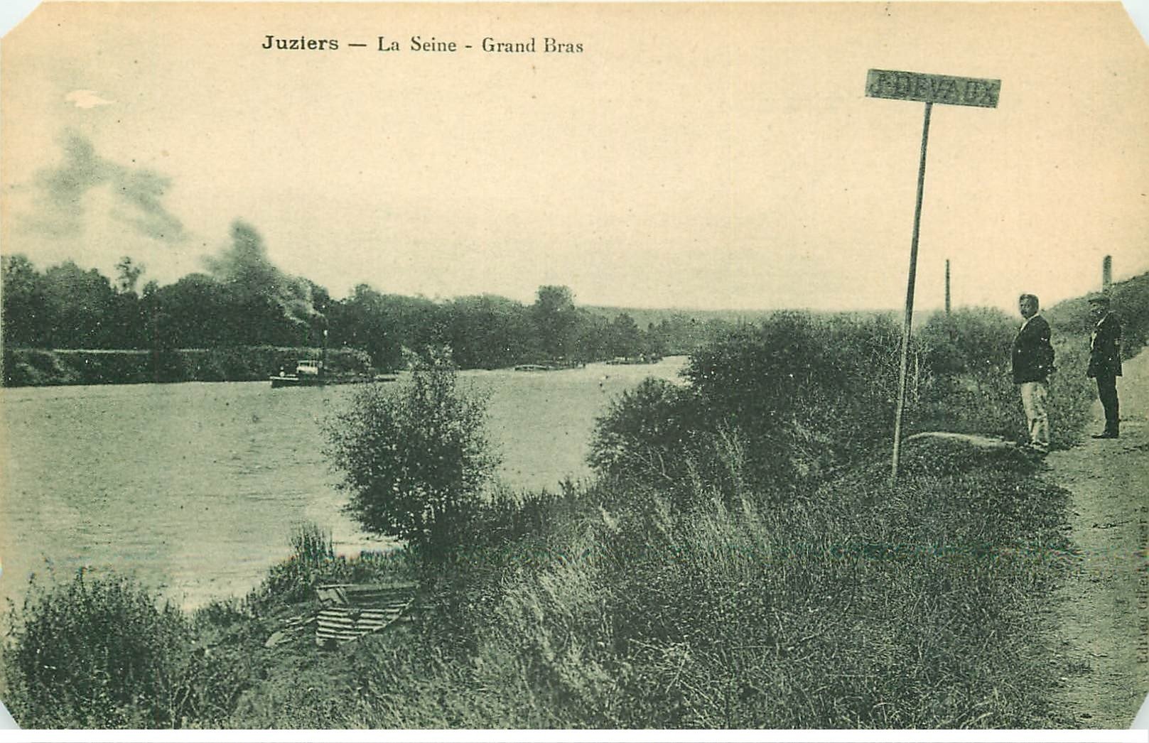 carte postale ancienne 78 JUZIERS. Grand Bras de la Seine. Biseautée aux coins...