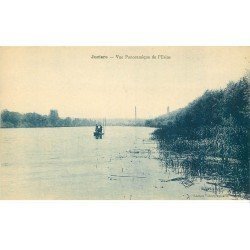 carte postale ancienne 78 JUZIERS. Vue de l'Usine et Pêcheurs sur barque