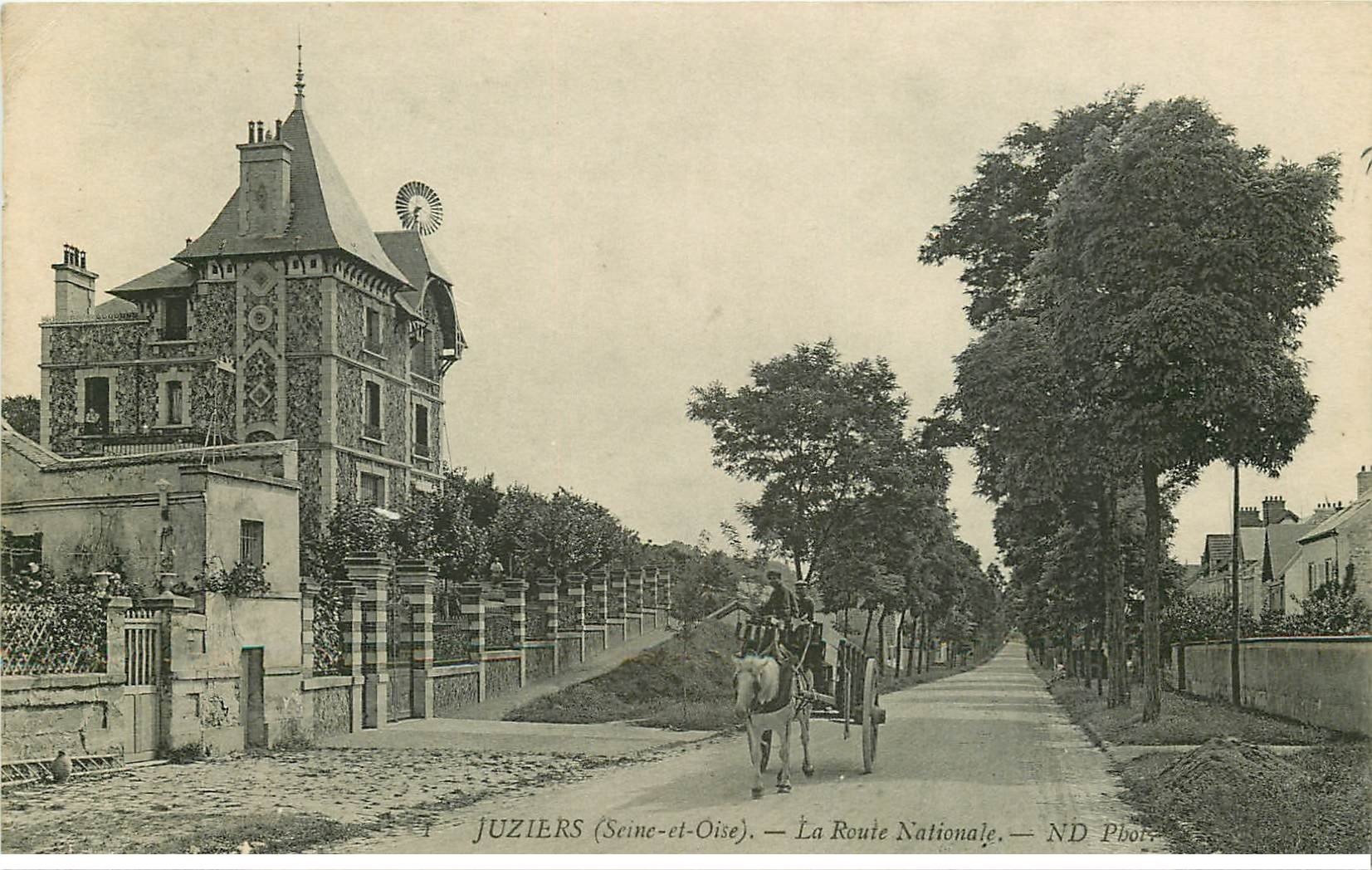 carte postale ancienne 78 JUZIERS. Attelage Route Nationale vers Meulan