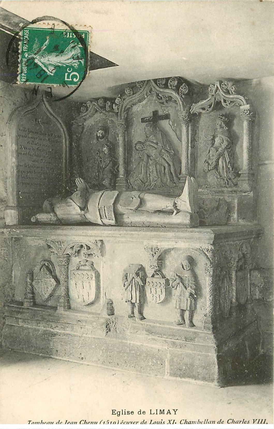 carte postale ancienne 78 LIMAY. Eglise Tombeau Jean Chenu 1914
