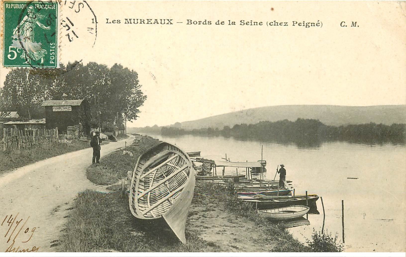 carte postale ancienne 78 LES MUREAUX. Chez Peigné bords de la Seine 1909