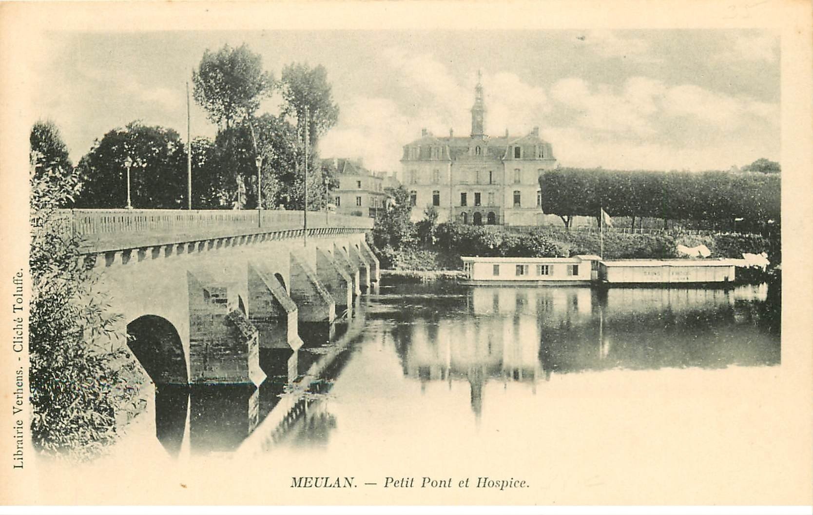 carte postale ancienne 78 MEULAN. Vers 1900 le Petit Pont et Hospice