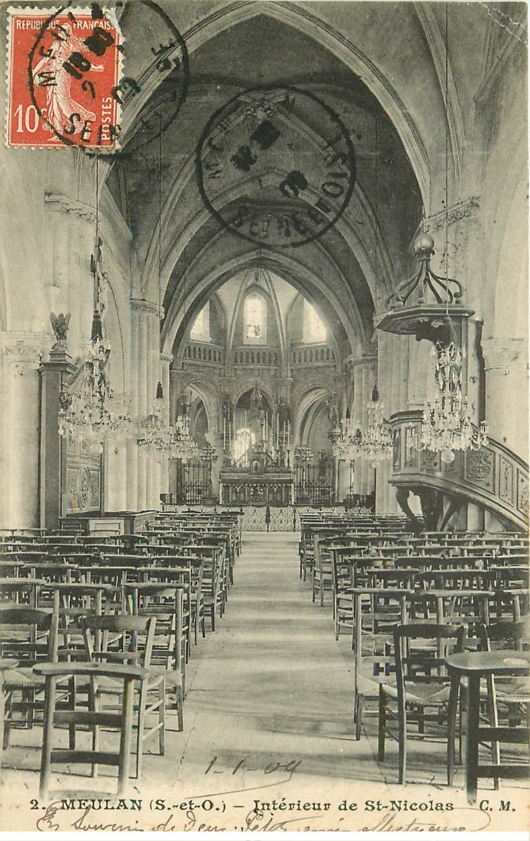 carte postale ancienne 78 MEULAN. Eglise Saint-Nicolas 1909. Carte timbrée ou vierge au choix...