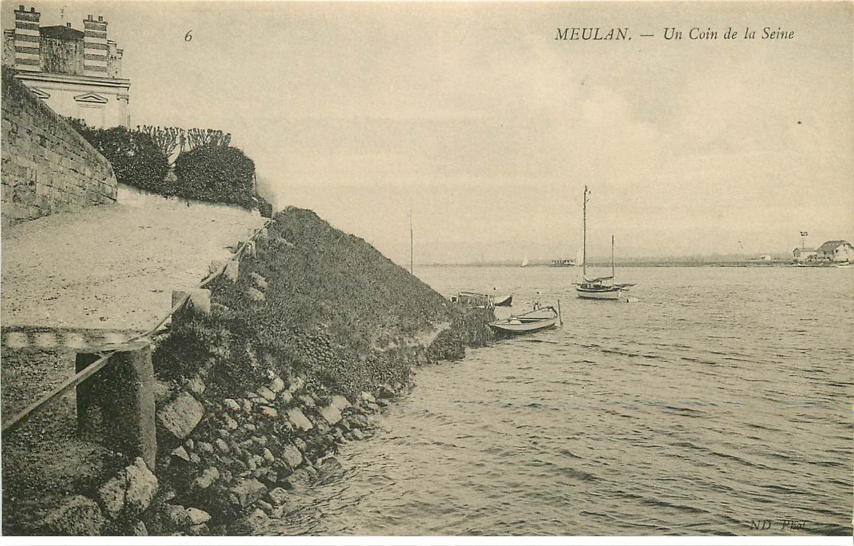 carte postale ancienne 78 MEULAN. Barques sur un coin de la Seine