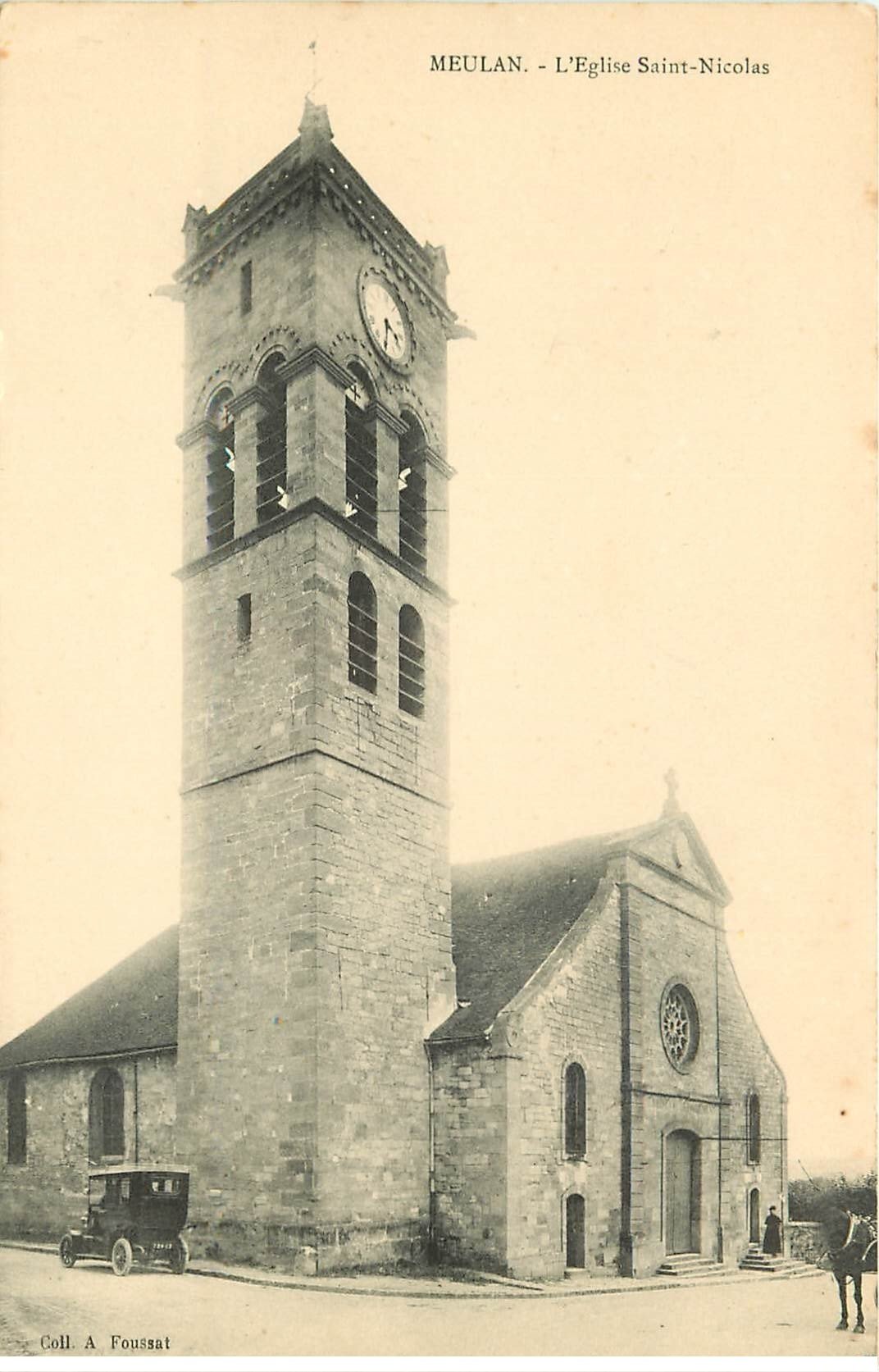 carte postale ancienne 78 MEULAN. L'Eglise Saint-Nicolas voiture et attelage