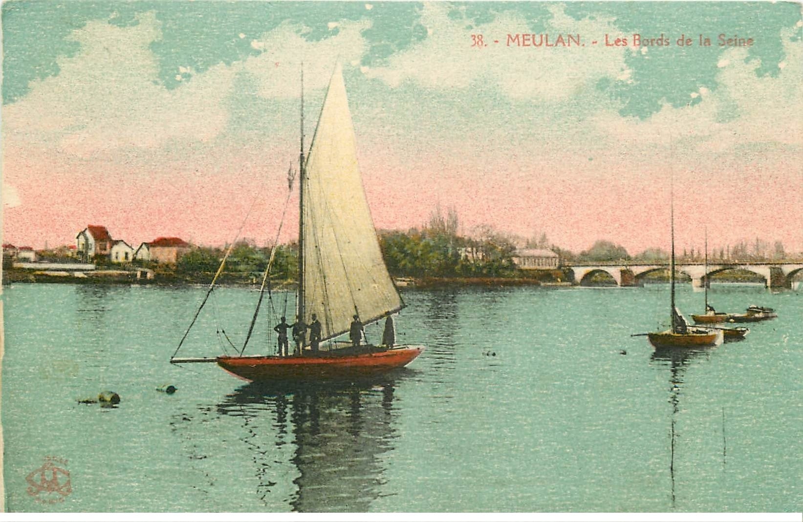 carte postale ancienne 78 MEULAN. Bateau à voile sur Seine 1932