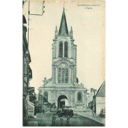 carte postale ancienne 78 MONTFORT-L'AMAURY. L'Eglise, Coiffeur et voitures