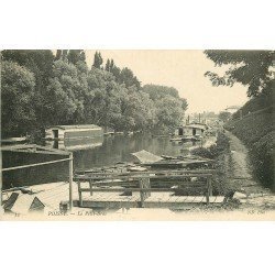 carte postale ancienne 78 POISSY. Le Petit-Bras et Garages à bateaux 1907