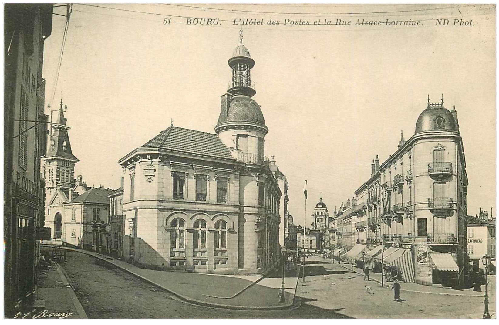 carte postale ancienne 01 BOURG. Hôtel des Postes Rue Alsace Lorraine
