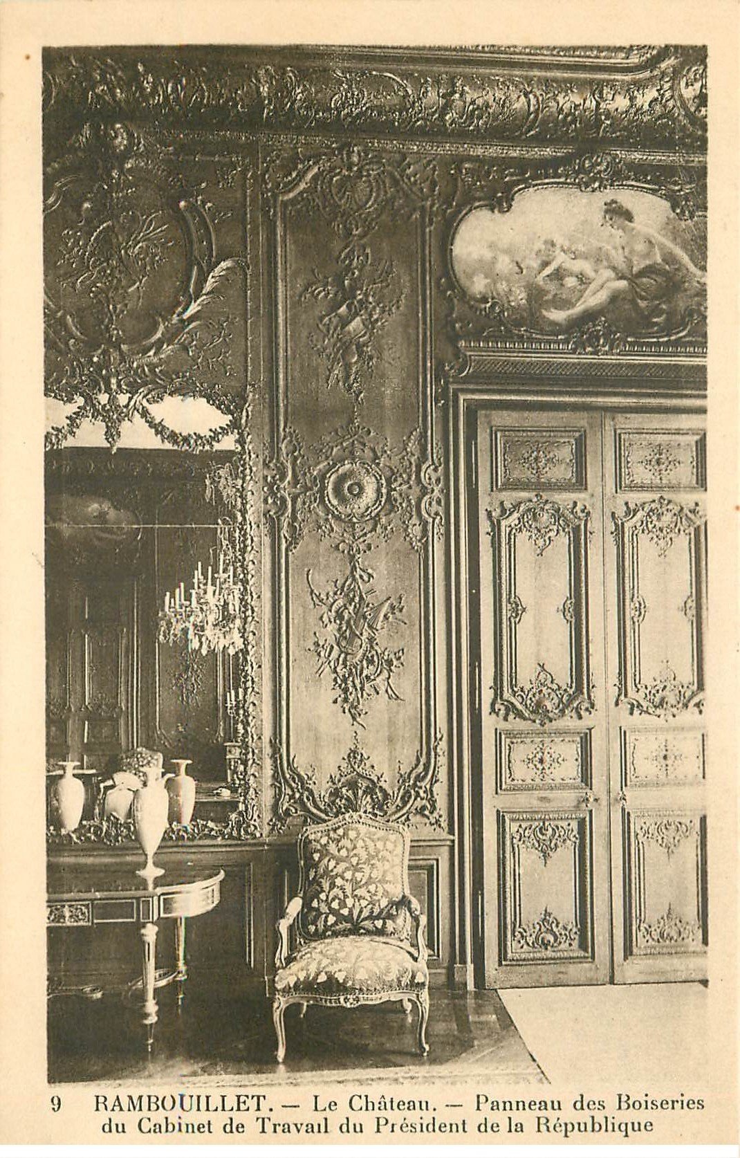 carte postale ancienne 78 RAMBOUILLET. Le Château Boiseries Cabinet Travail du Président 9