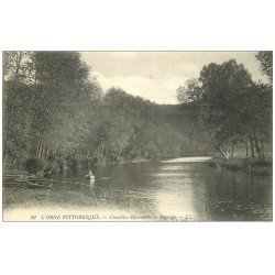 carte postale ancienne 14 CROISILLES-HARCOURT HARCAURT. Barque et Paysage