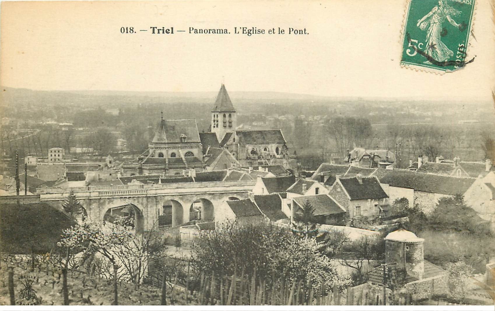 carte postale ancienne 78 TRIEL. L'Eglise et Pont