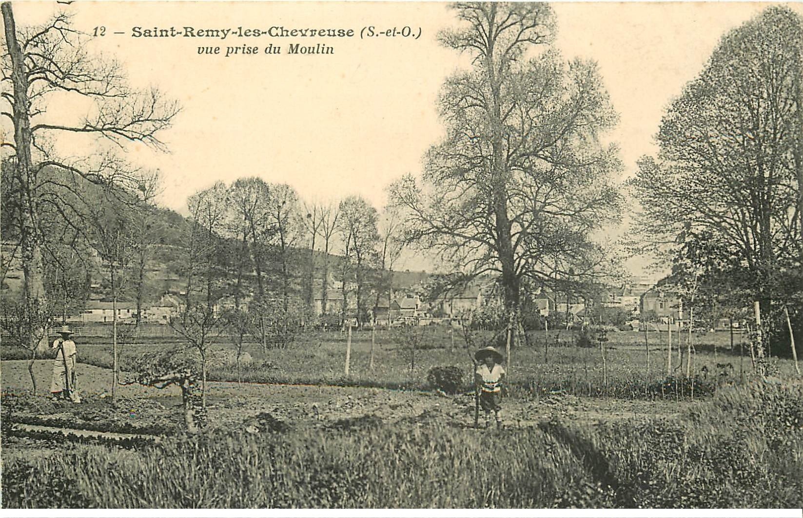 carte postale ancienne 78 SAINT-REMY-LES- CHEVREUSE. Vue prise du Moulin avec Jardiniers