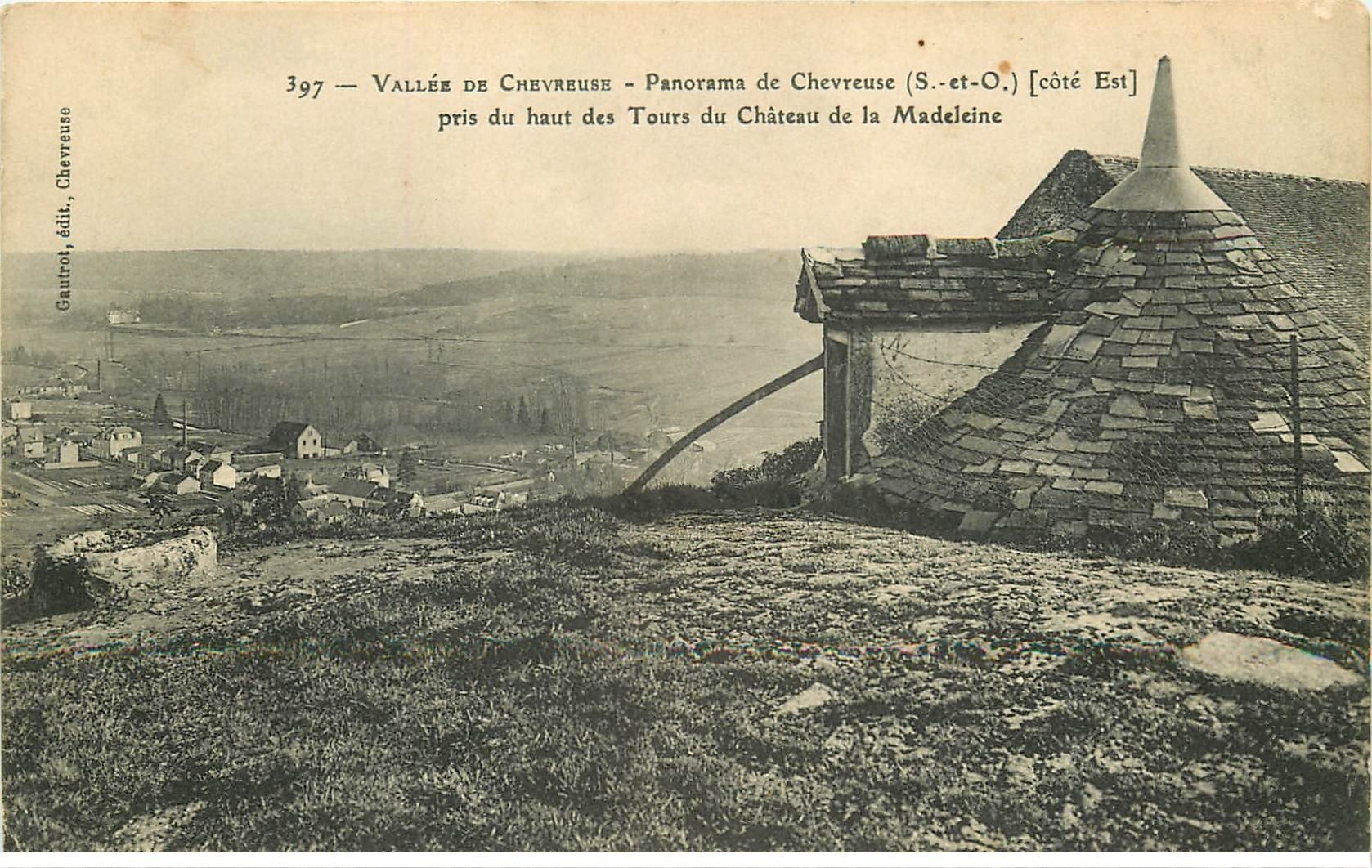 carte postale ancienne 78 CHEVREUSE. Panorama Tours du Château de la Madeleine
