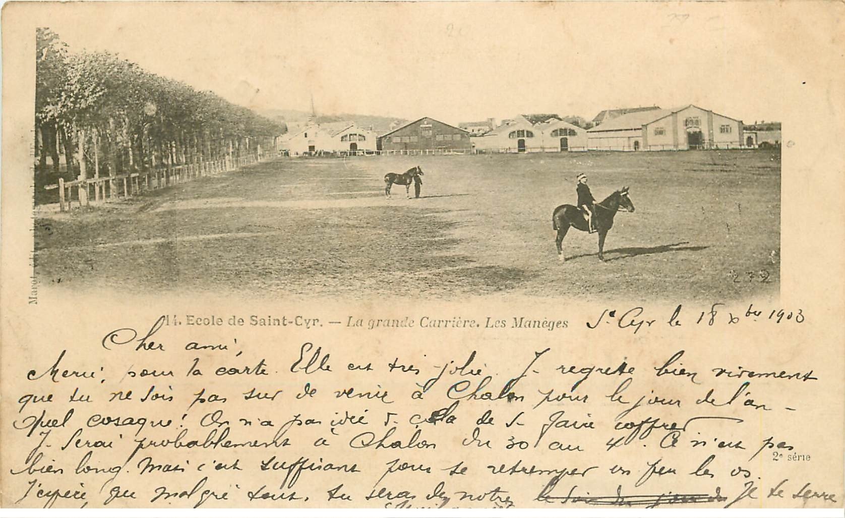 carte postale ancienne 78 ECOLE MILITAIRE DE SAINT-CYR. Les Manèges à la Grande Carrière 1903