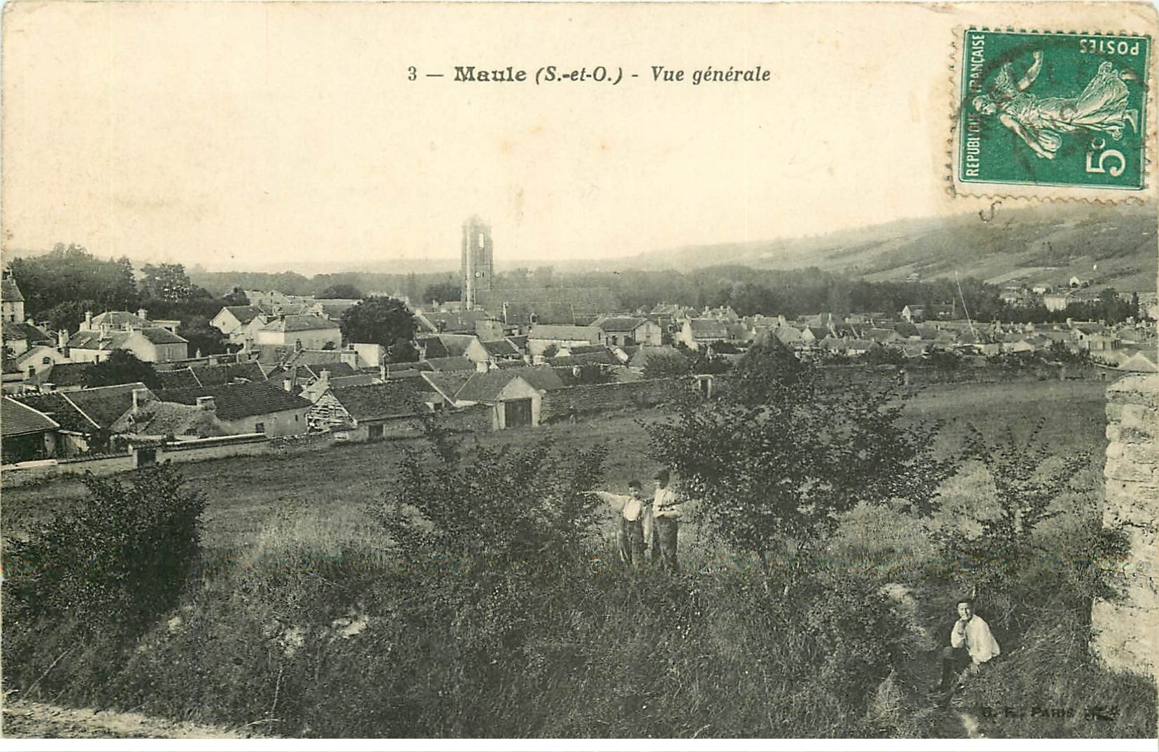 carte postale ancienne 78 MAULE. Gamins dans la Campagne 1912