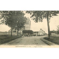 carte postale ancienne 78 PONTCHARTRAIN. Eglise de Jouars Café au rendez-vous des Chasseurs et Cyclistes