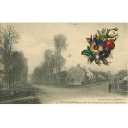 carte postale ancienne 78 PONTCHARTRAIN. Avenue du Château et Grande Route animation et véritable ajoutis de fleurs collé