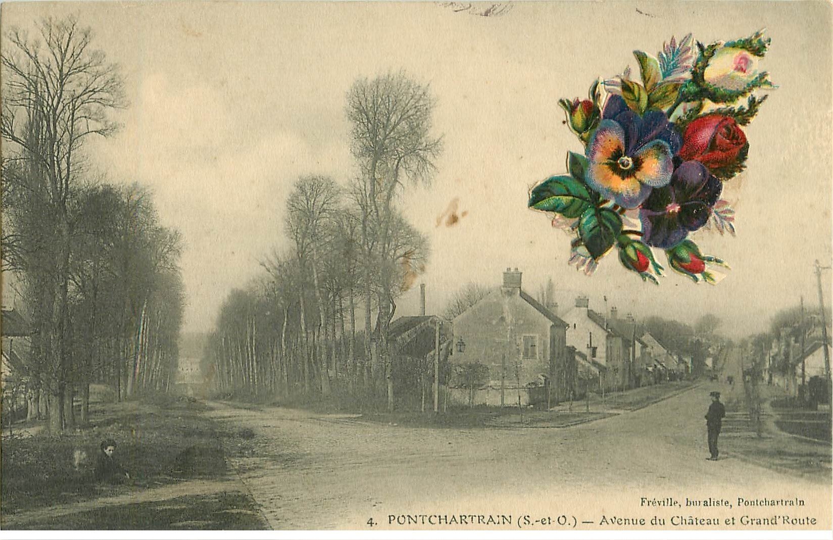 78 PONTCHARTRAIN. Avenue du Château et Grande Route animation et véritable ajoutis de fleurs collé