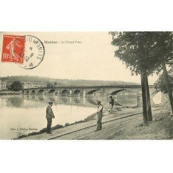 carte postale ancienne 78 MEULAN. Ouvrier du Rail près du Grand Pont 1908