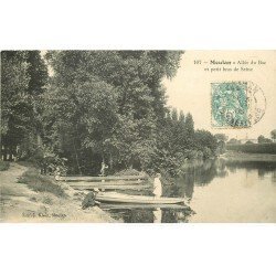 carte postale ancienne 78 MEULAN. Pêcheurs à la ligne Allée du Bac 1906