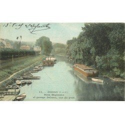 carte postale ancienne 78 POISSY. Garage Delmez et Péniches 1909