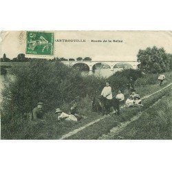 carte postale ancienne 78 SARTROUVILLE. Superbes Chiens bords de Seine. Chevrier à la traite