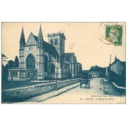 carte postale ancienne 14 DIVES. L'Eglise 1924 Attelage. Plissure coin