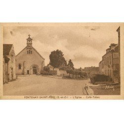 carte postale ancienne K. 78 FONTENAY-SAINT-PERE. Café Tabac et Eglise