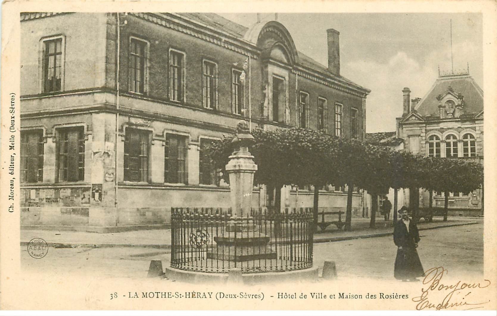 carte postale ancienne 79 LA MOTHE-SAINT-HERAY. Hôtel de Ville et Maison des Rosières 1904