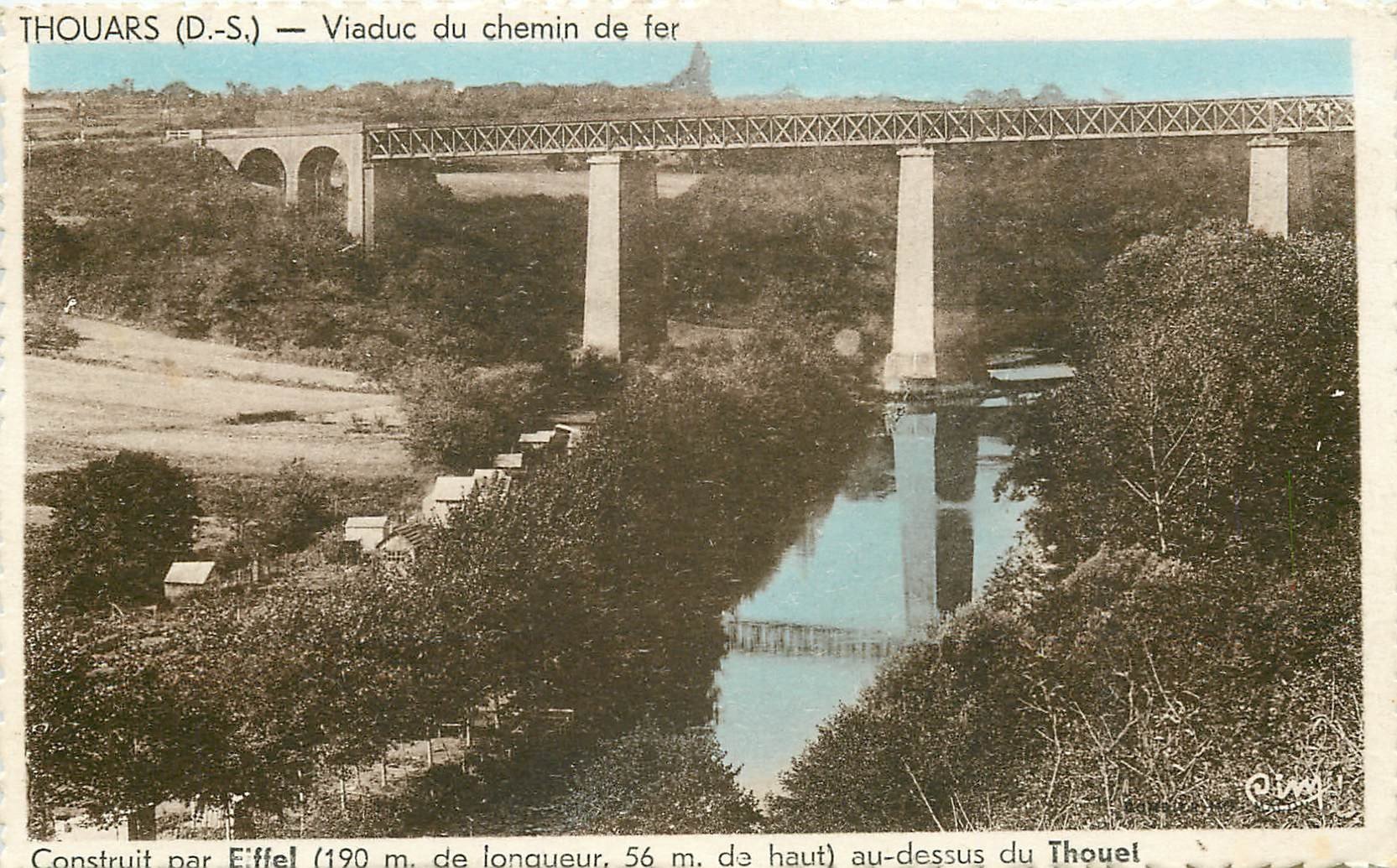 carte postale ancienne 79 THOUARS. Viaduc du Chemin de Fer sur le Thouet 1945