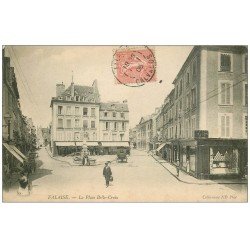 carte postale ancienne 14 FALAISE. Place Belle-Croix 1906 avec Cave à Vins