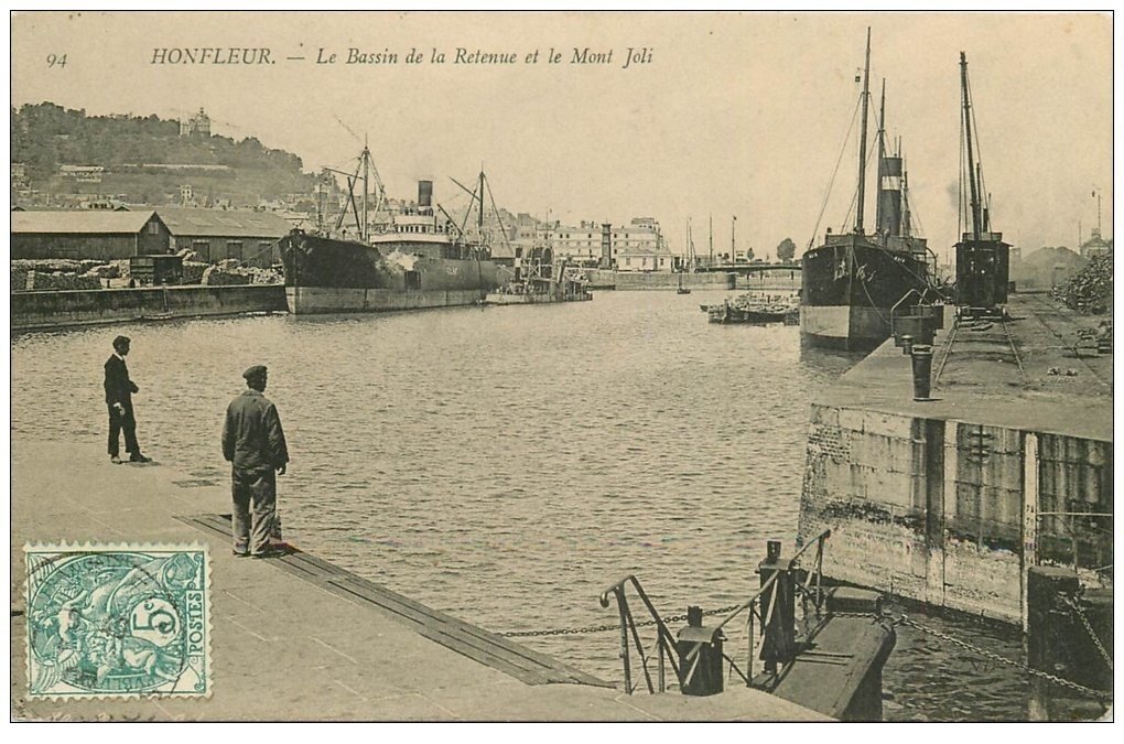 carte postale ancienne 14 HONFLEUR. Bassin Retenue Mont Joli 1906