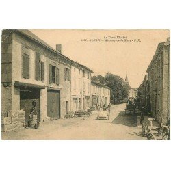 carte postale ancienne 81 ALBAN. Avenue de la Gare 1928 avec vieille pompe à essence personnelle