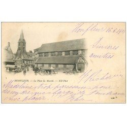 carte postale ancienne 14 HONFLEUR. Eglise Sainte-Catherine et Marché 1901