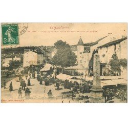 carte postale ancienne 81 BRASSAC. Le Marché et l'Obélisque de la Place du Pont