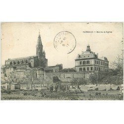 carte postale ancienne 81 CARMAUX. Mairie et Eglise avec Jardiniers 1911