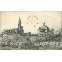 carte postale ancienne 81 CARMAUX. Mairie et Eglise avec Jardiniers 1911