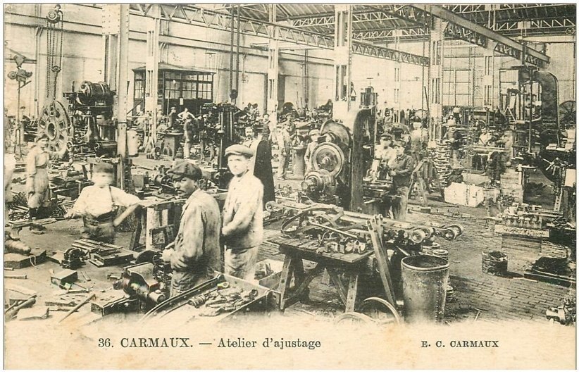 carte postale ancienne 81 CARMAUX. Ouvriers à l'Atelier d'ajustage 1927
