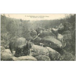 carte postale ancienne 81 CASTRES LE SIDOBRE. Une Rivière de Rochers personnage et son Chien