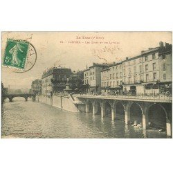 carte postale ancienne 81 CASTRES. Les Quais et les Lavoirs 1914 magasin Grand Bazar et Lavandières